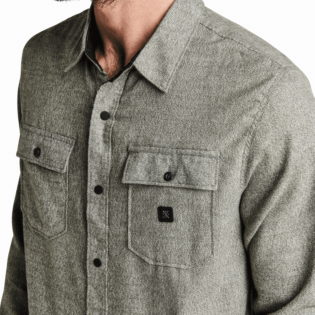 The on body view of Roark's Nordsman Light Long Sleeve Flannel - Military Big Image - 5
