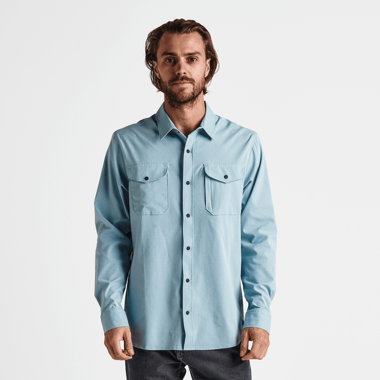 Bless Up Long Sleeve Flannel Shirt, Stone Blue / S