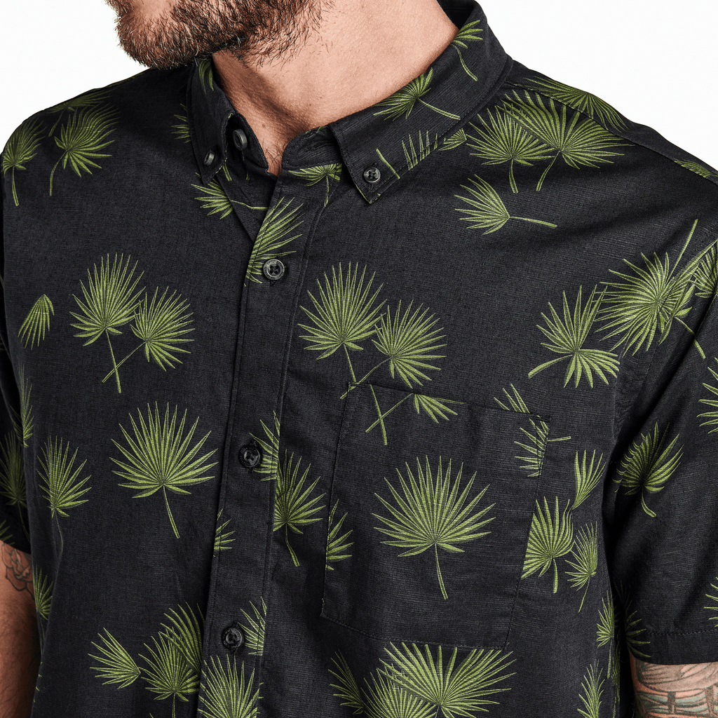 The on body view of Roark's Scholar Button Down Collar Shirt - Fronds Black Big Image - 5