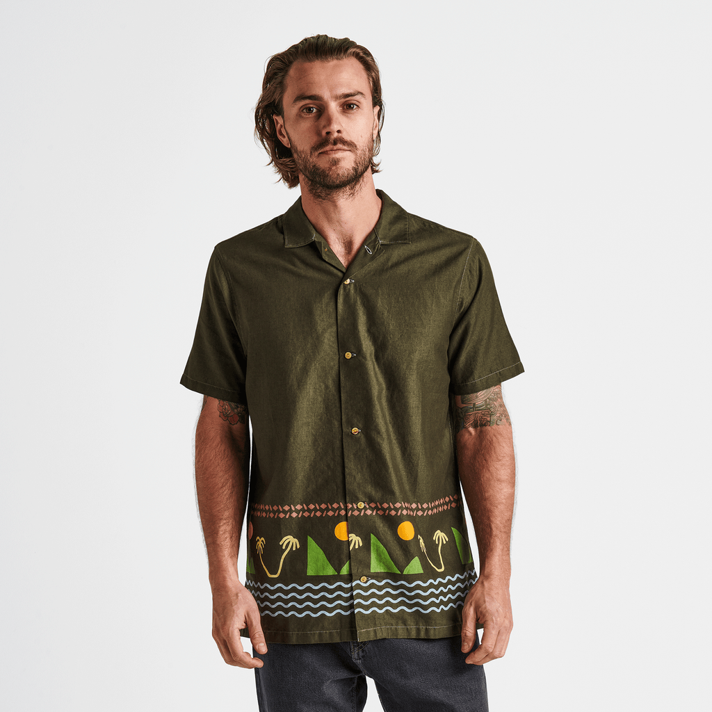 The on body view of Roark's Island Time Gonzo Camp Collar Shirt - Dark Military Big Image - 2