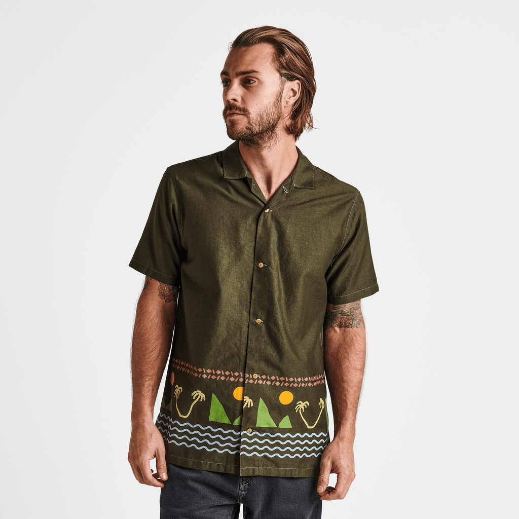 The on body view of Roark's Island Time Gonzo Camp Collar Shirt - Dark Military Big Image - 3