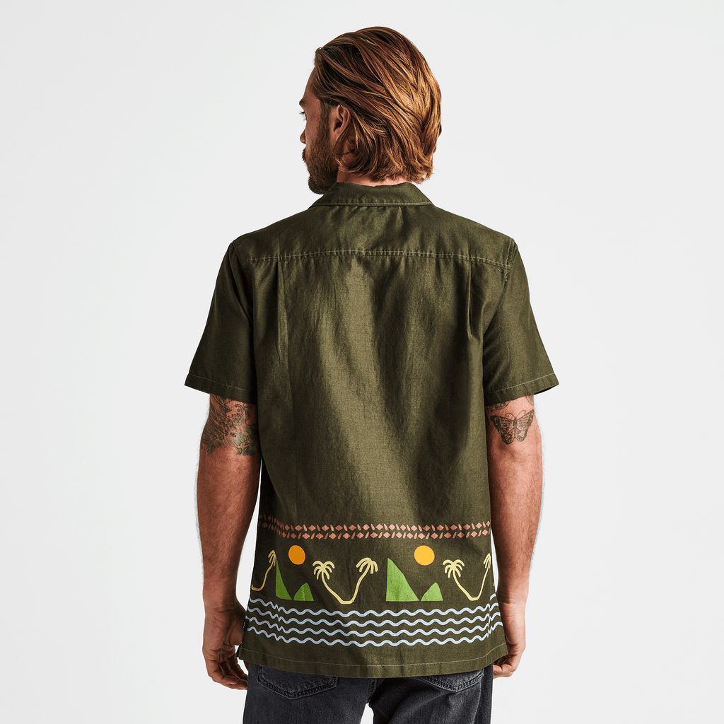 The on body view of Roark's Island Time Gonzo Camp Collar Shirt - Dark Military Big Image - 5
