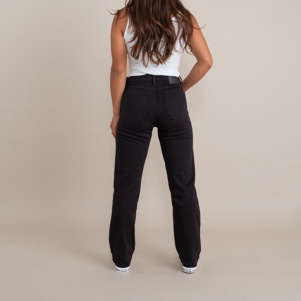 The on body view of Roark's HWY 395 Denim Jeans - Black for women. Big Image - 11