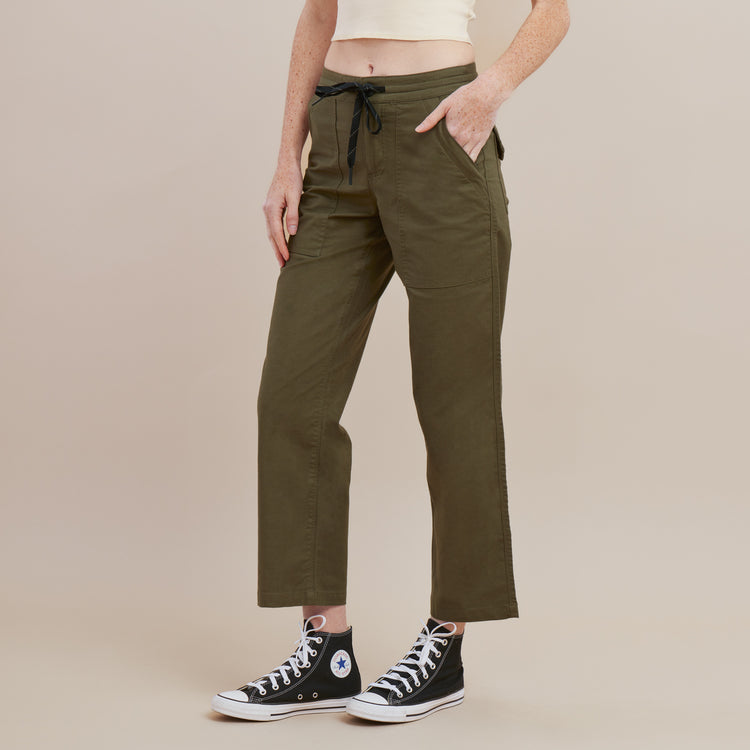 Curvy Fit Cotton Cargo Pants - Dark khaki green - Ladies