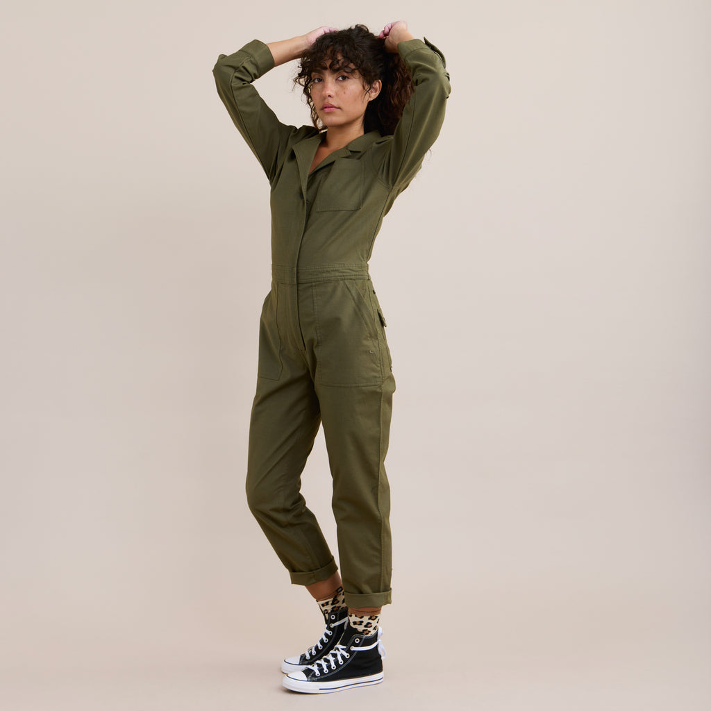 The full body view of Roark's Layover Jumpsuit Romper - Military Big Image - 9