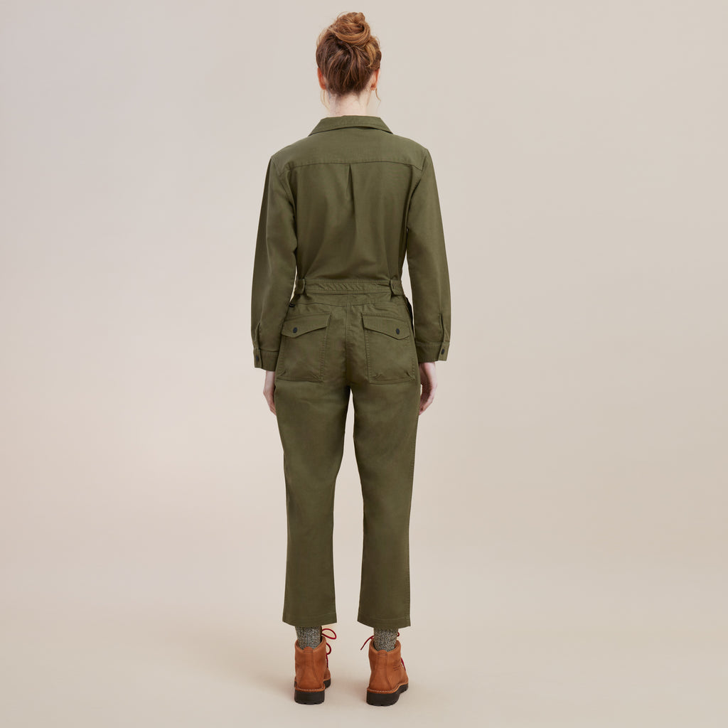 The back, full body view of Roark's Layover Jumpsuit Romper - Military Big Image - 11